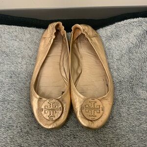 Tory Burch Metallic Rose Gold Flats
